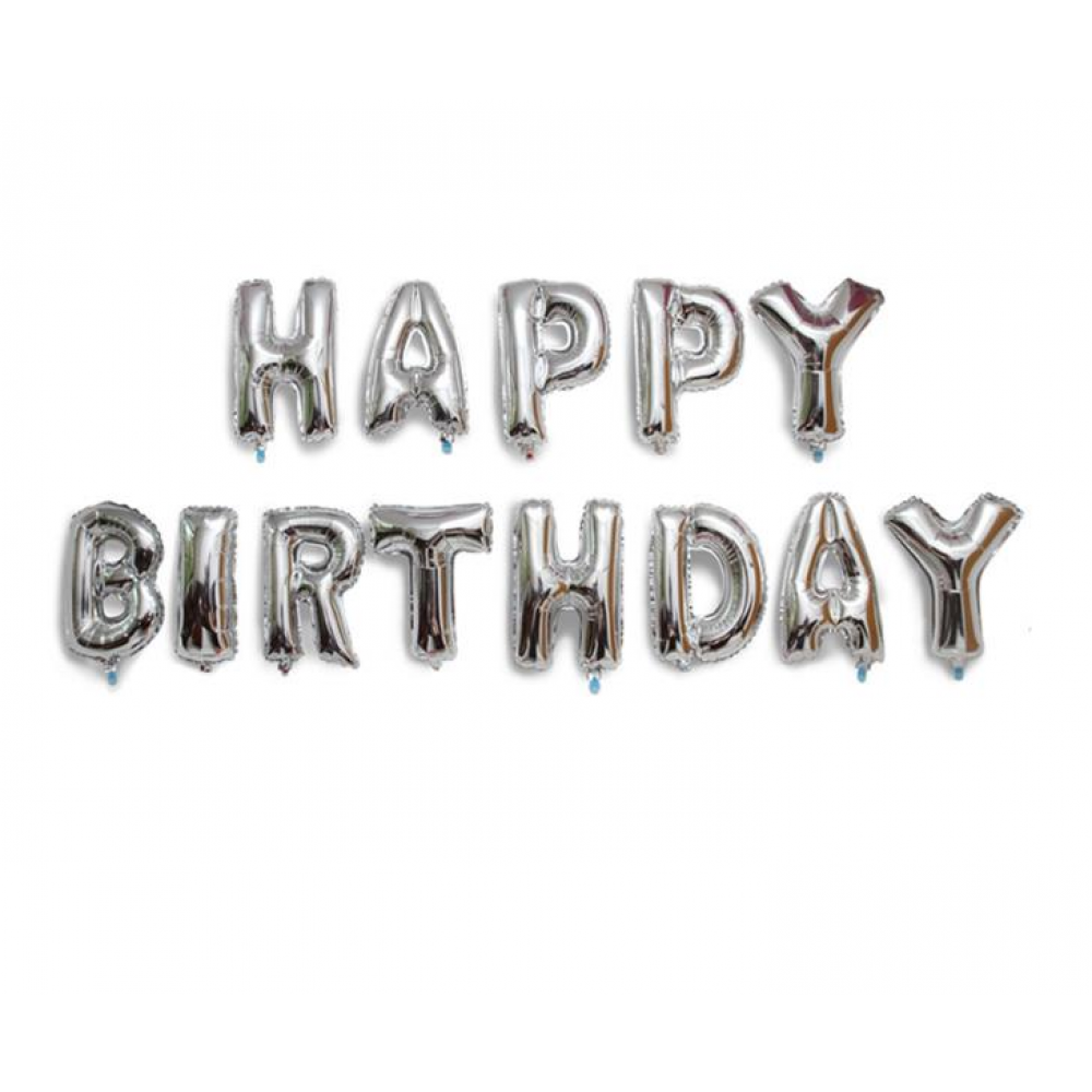 "Happy Birthday" Folyo Balon Set Gümüş Renk 40 cm