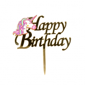 Unicorn Happy Birthday Gold Pleksi Pasta Süsü